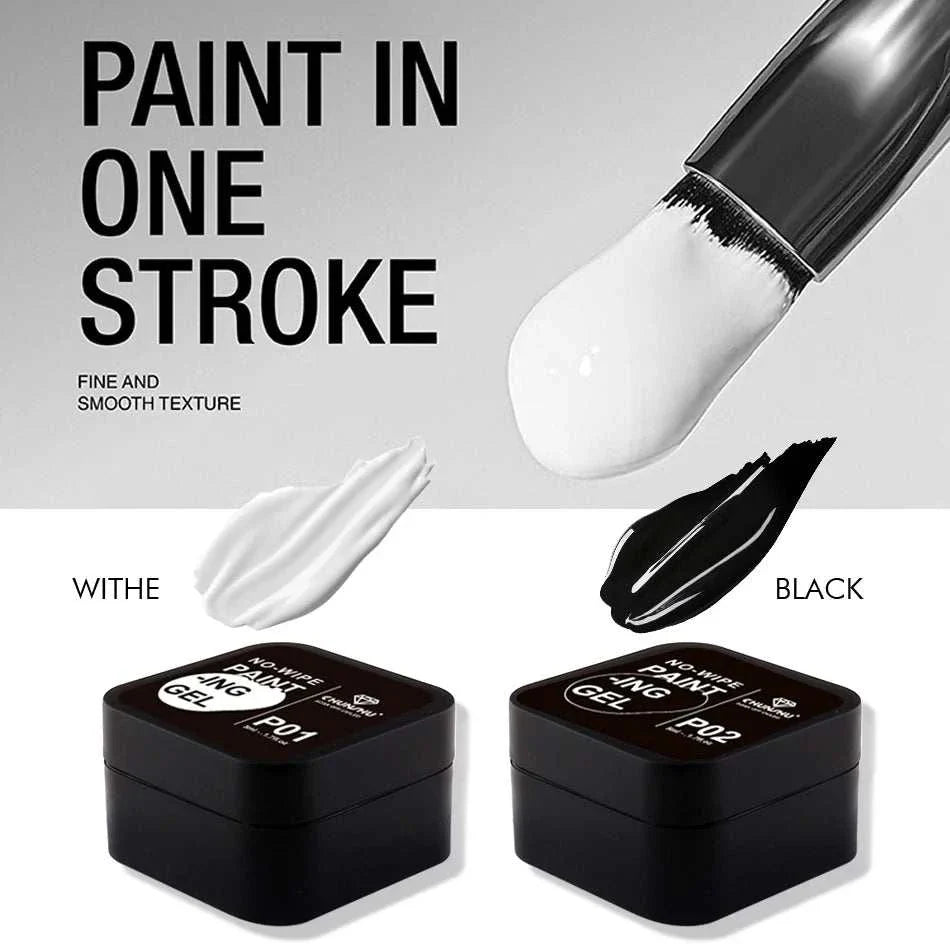 Black & White Nail Painting Gel 5ML jars with smooth, fine texture for precise single-stroke nail art painting and detailing.