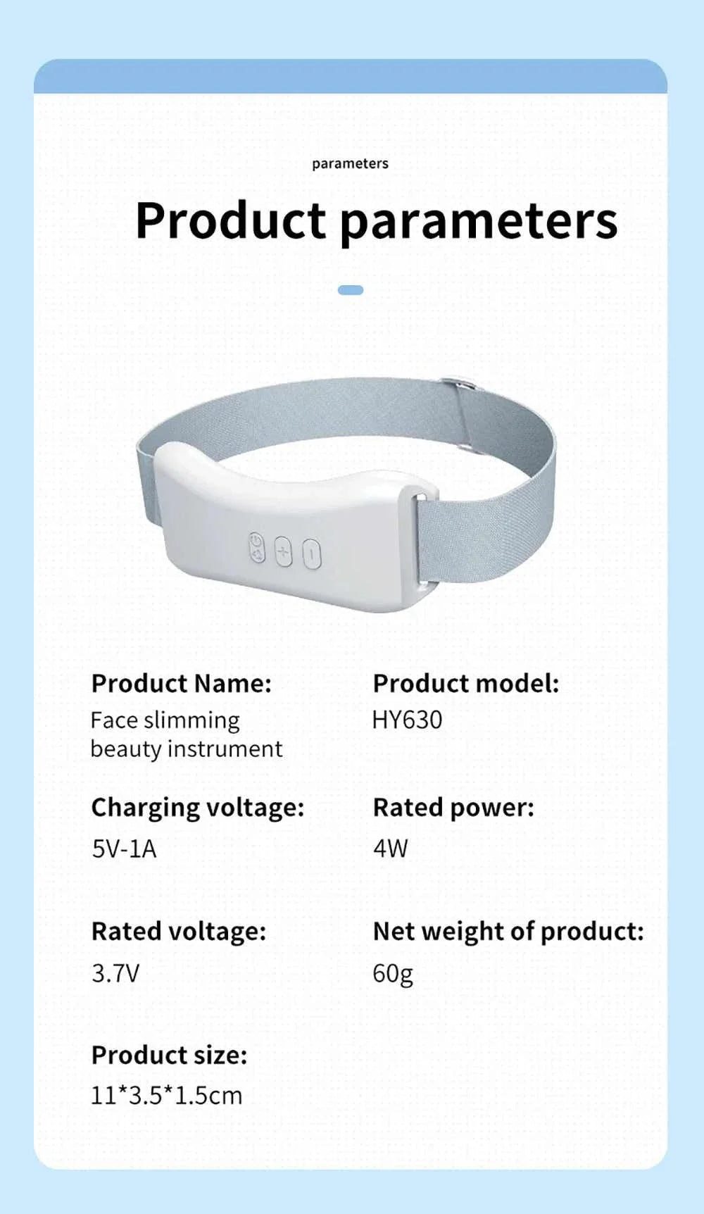 EMS face lifting massager with adjustable strap, white compact design for skin firming and anti-wrinkle treatment.