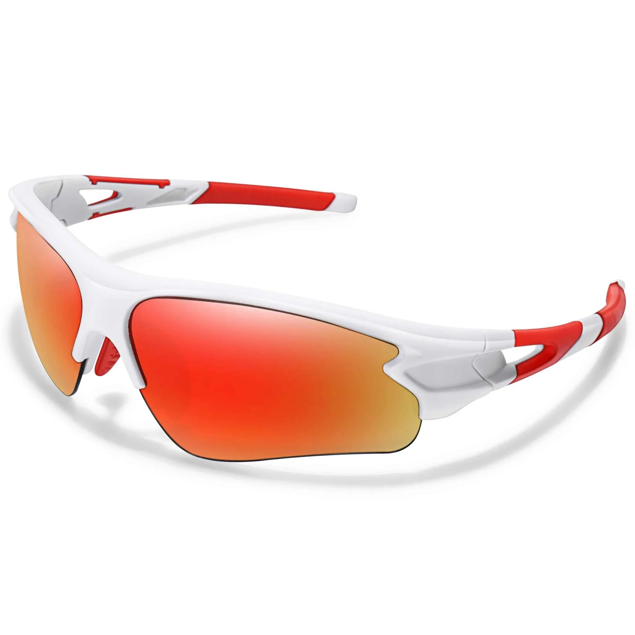 Brand Fashion Women & Men Sunglasses with white and red sporty frame and red reflective lenses designed for outdoor sports and UV400 protection