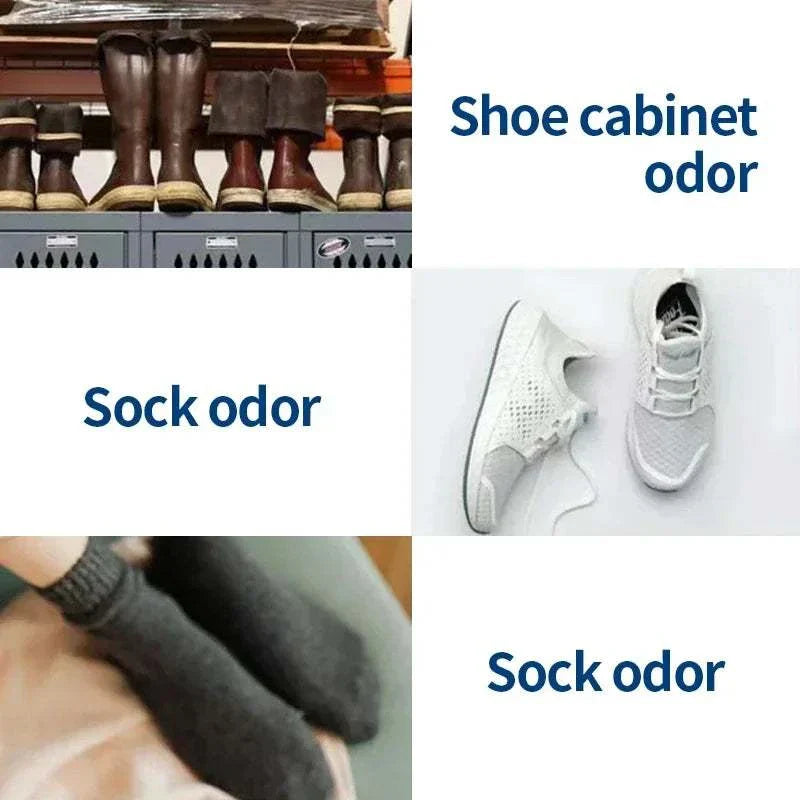 Shoe and foot odor removal spray eliminating sock and shoe cabinet odors with antibacterial formula for fresh and hygienic footwear