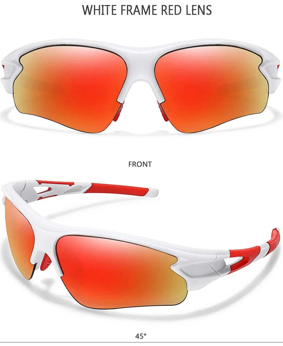 White frame red lens Brand Fashion unisex sporty sunglasses for outdoor sports with UV400 protection