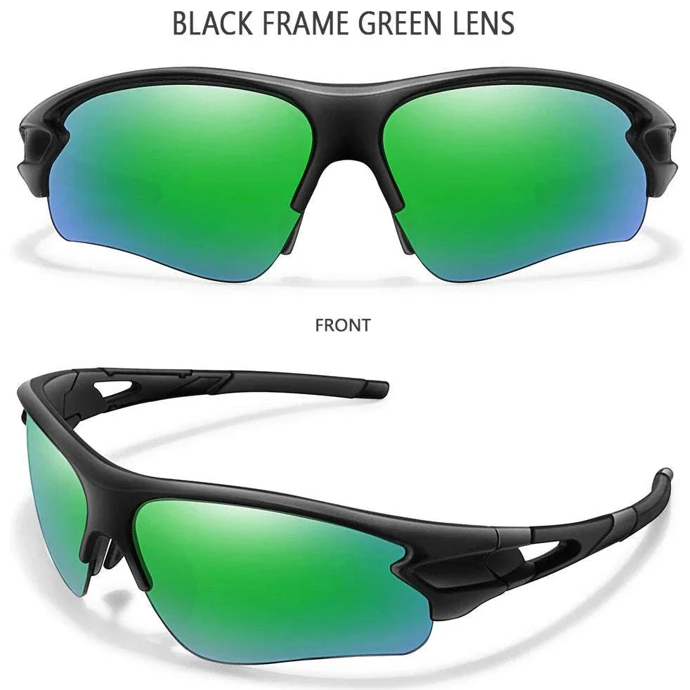 Brand Fashion Women & Men Sunglasses with black frame and green mirrored lenses for outdoor sports and UV400 protection