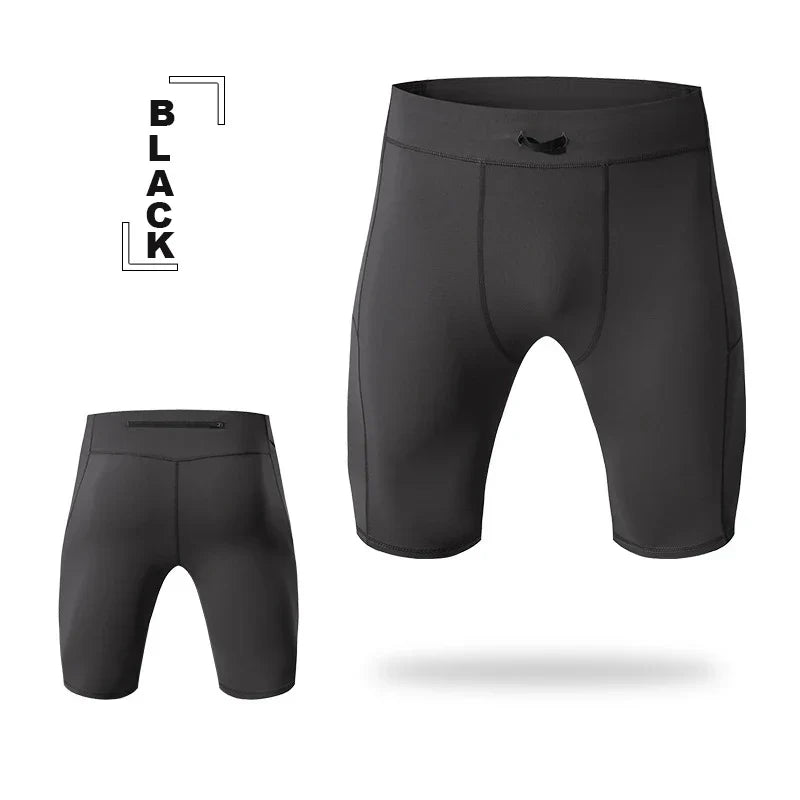 Black compression shorts for men with quick-dry, stretchy fabric and athletic fit for workouts and sports