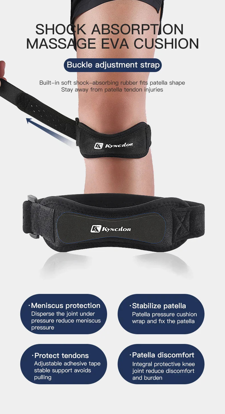 Adjustable silica gel knee tendon strap with shock absorption and patella stabilization for pain relief and injury prevention