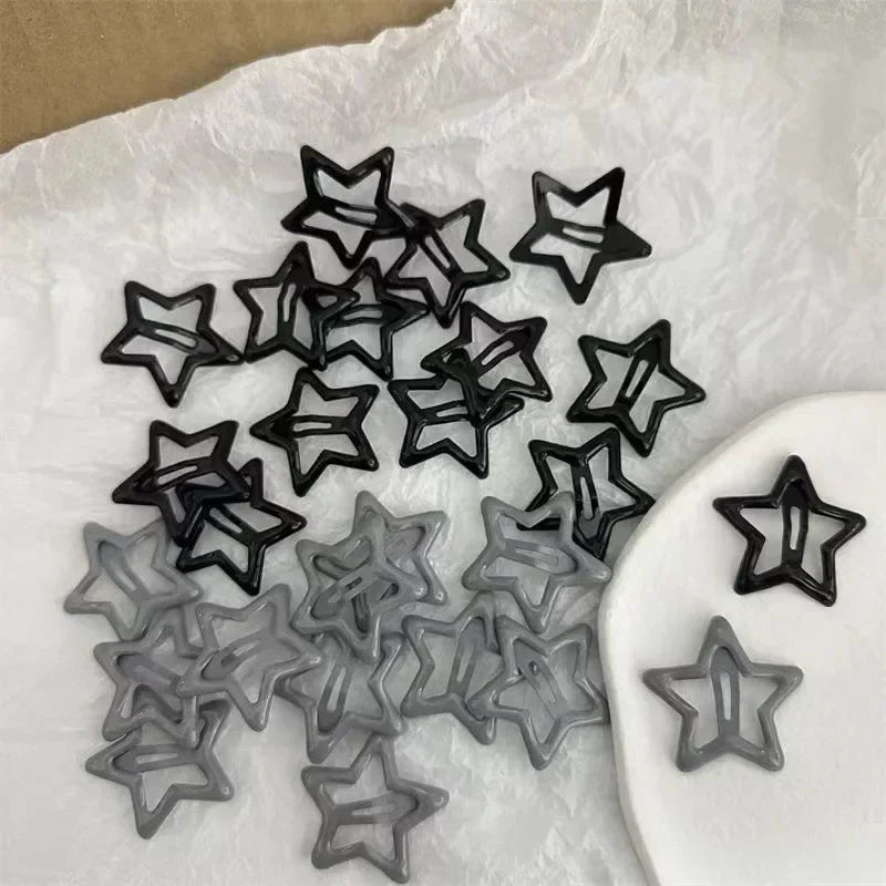 Colorful Kawaii Star Barrettes black and gray star-shaped hair clips Y2K style accessory