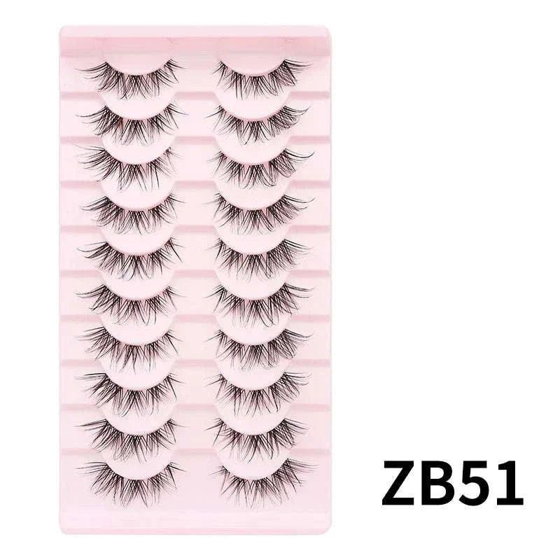 10 pairs of natural manga full strip lashes in a pink tray for dramatic, voluminous eye looks