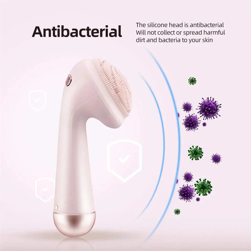 Electric silicone facial brush with antibacterial silicone head for deep pore cleansing and gentle skincare massage