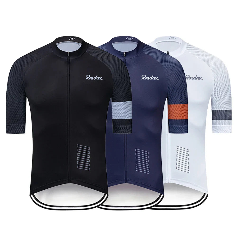 Raudax Classic Black Cycling Jersey with breathable mesh, full zipper, and anti-slip hem for summer rides