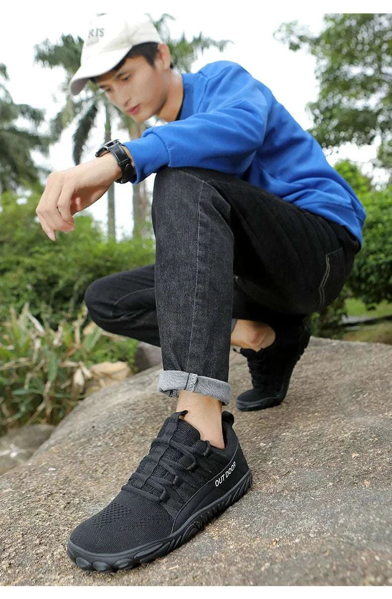 New hiking shoes with breathable, lightweight barefoot design and durable traction sole, ideal for outdoor activities and casual wear.