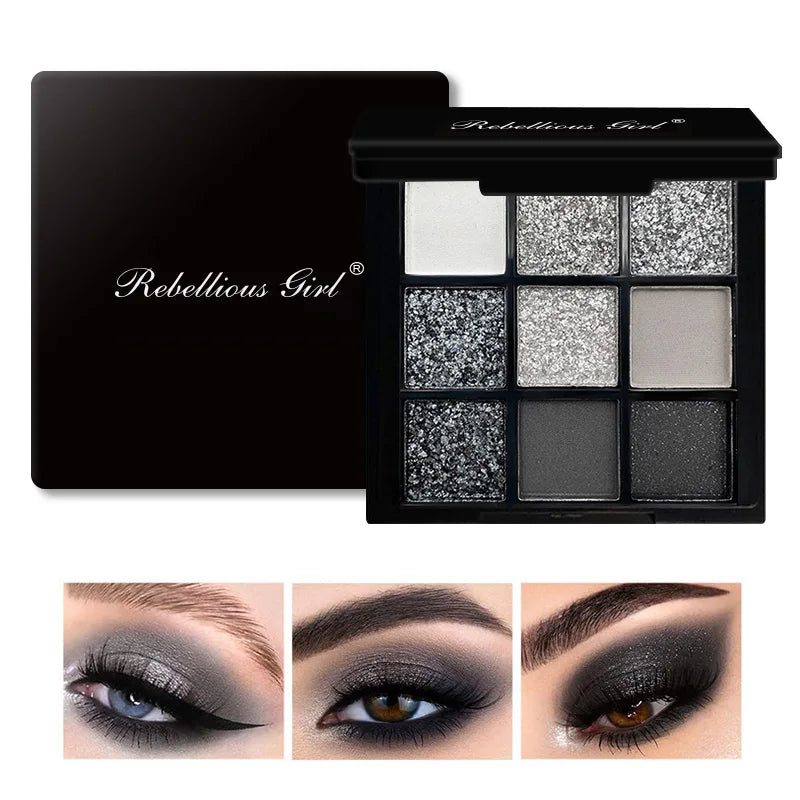 9-Grid Red & Purple Eyeshadow Palette with glitter, matte, shimmer shades for bold and versatile eye looks
