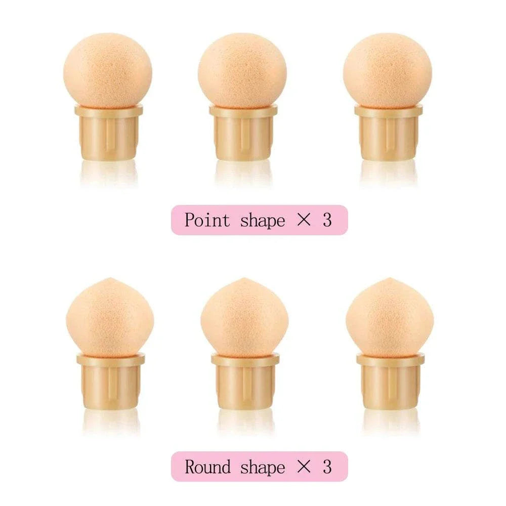 Set of 6 double-headed sponge nail art brush replacement tips in point and round shapes for gradient and dotting designs