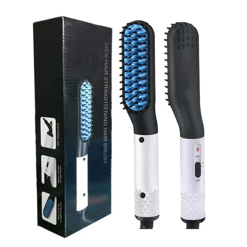 Man Hair Comb Brush Beard Straightener with heat protection and ergonomic handle for smooth beard and hair styling.