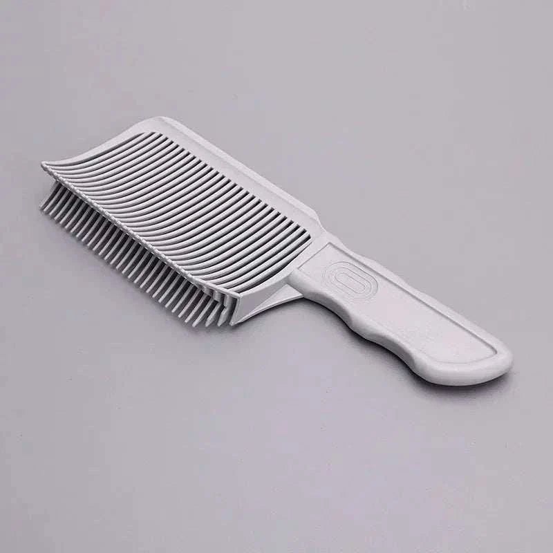 White Barber Fade Comb with ergonomic handle designed for precision hair fading and flat top styling