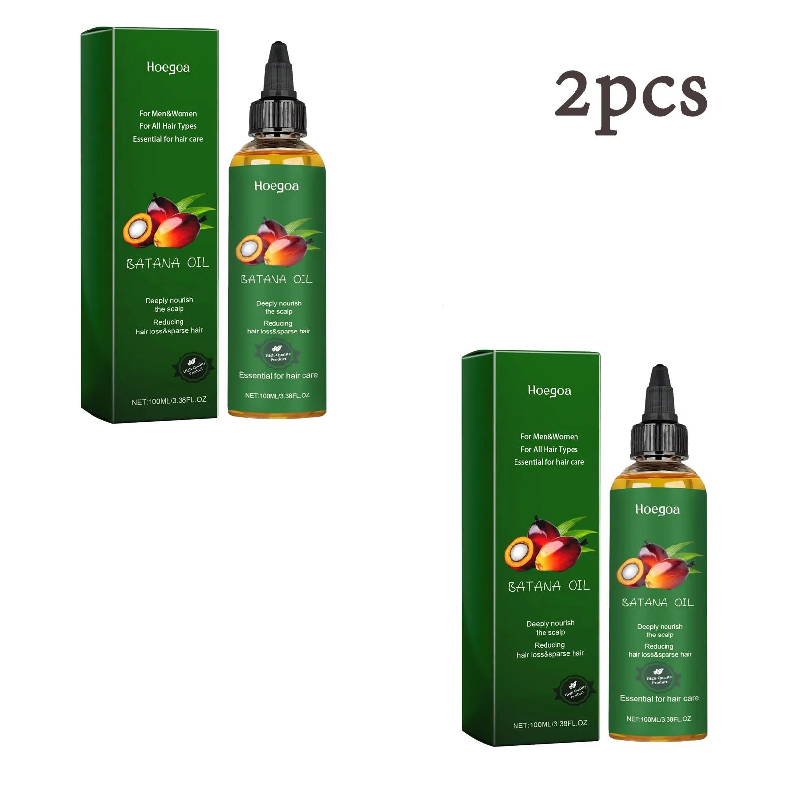 Two bottles of Batana Nourishing Hair Oil with green packaging for scalp nourishment and hair repair