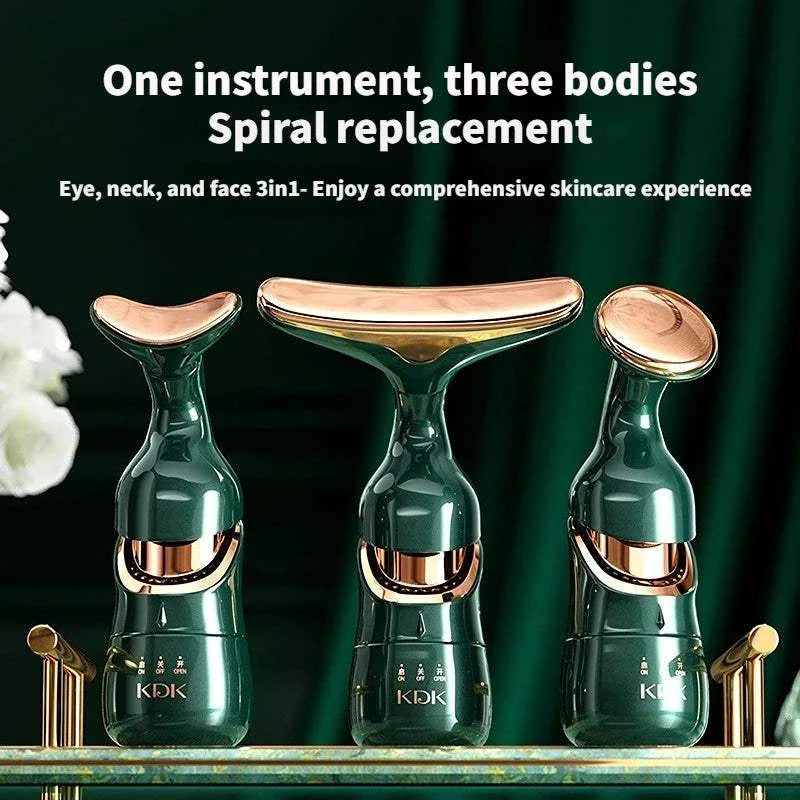 3-in-1 Face Massager with three interchangeable heads for eye, neck, and facial microcurrent therapy and skin revitalization