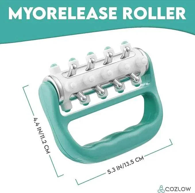 MyoRelease Lymphatic Drainage Massager in green with ergonomic handheld design for fascia release and lymphatic drainage.