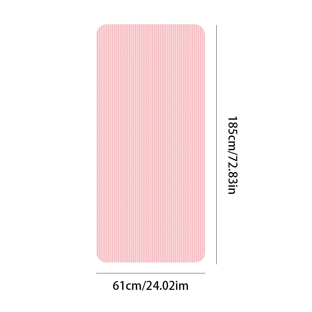 Pink non-slip yoga mat with textured surface and dimensions 185cm by 61cm
