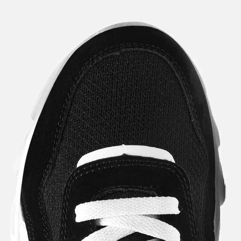 2025 New Men's & Women's Running Shoes black breathable mesh upper with white laces and cushioned sole for comfort and anti-slip traction