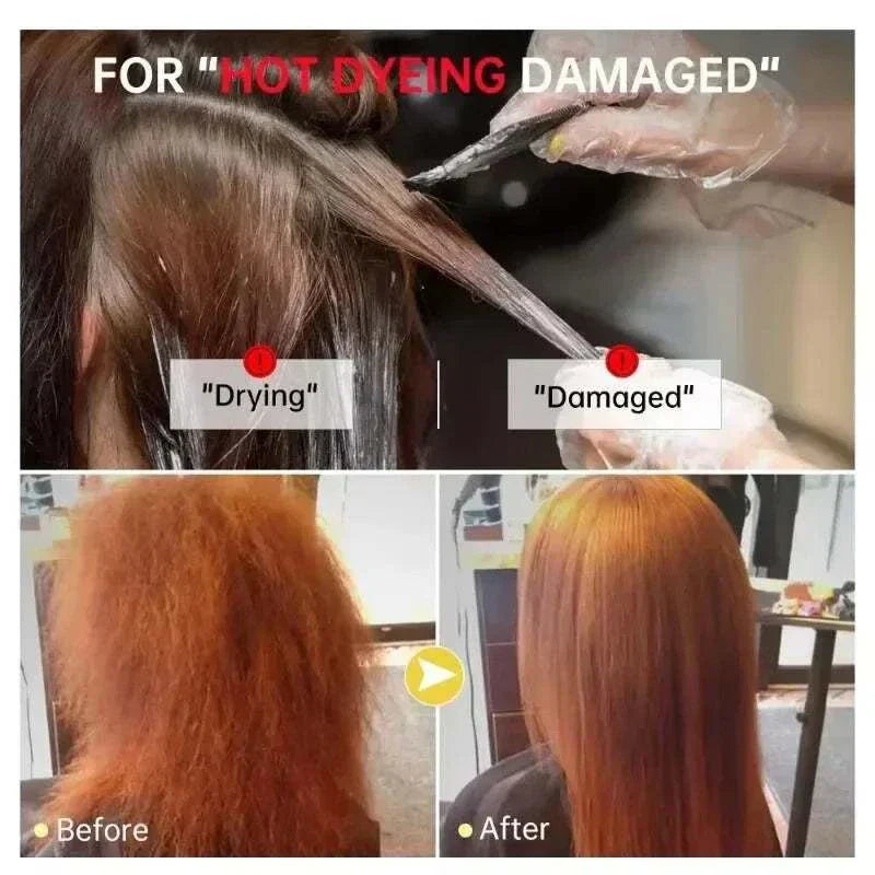 Keratin Hair Mask repairing hot dyeing damaged hair with before and after smooth results