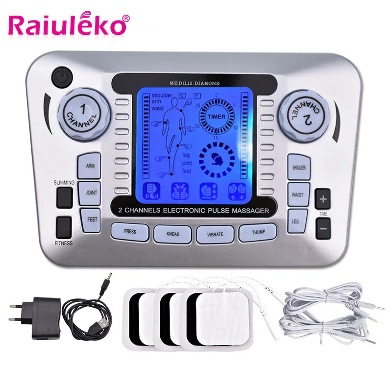 Electronic Pulse s Ems Machine TENS EMS massager for pain relief and muscle stimulation with USB charger and electrode pads