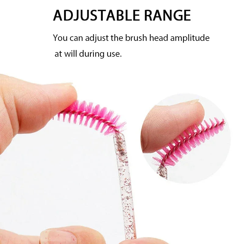 100 disposable mascara and eyebrow brushes with adjustable soft spiral bristles for hygienic beauty application