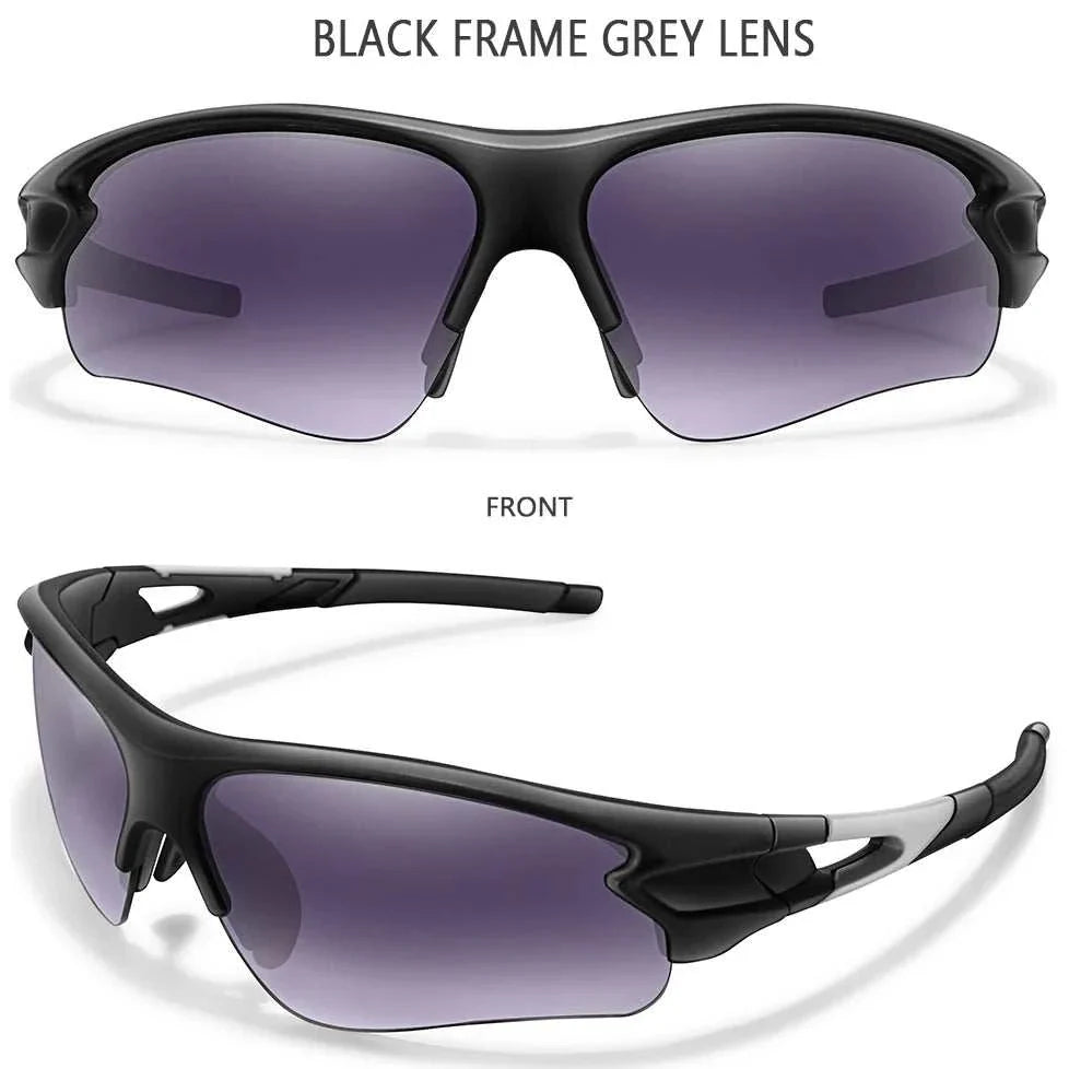 Unisex sporty black frame sunglasses with grey lenses for outdoor sports and UV400 protection