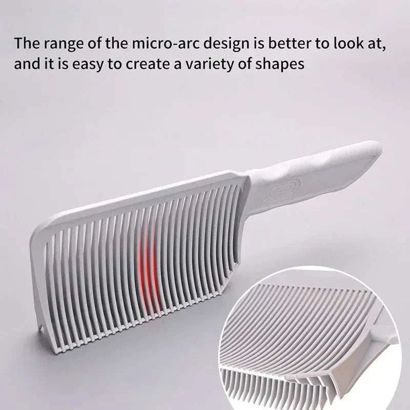 Barber fade comb with ergonomic grip and micro-arc teeth design for precision fades and shaping flat top hairstyles