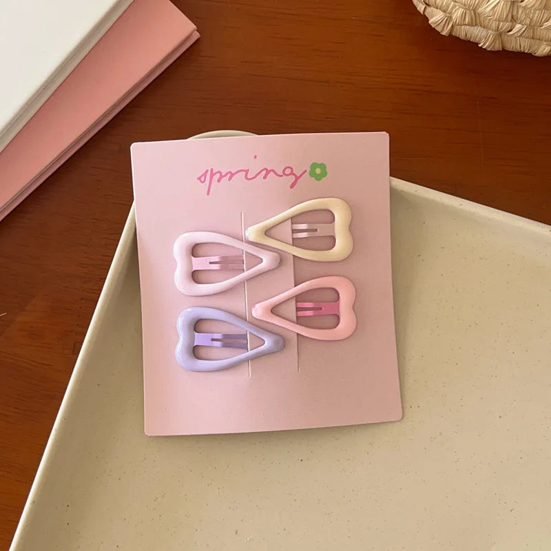 4pcs set cute colorful geometric mini hair clips for girls on pink card