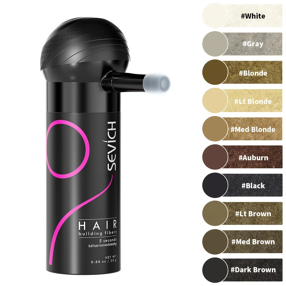 SEVICH Hair Building Fiber Set with precision spray applicator and multiple color options for instant hair volume and coverage