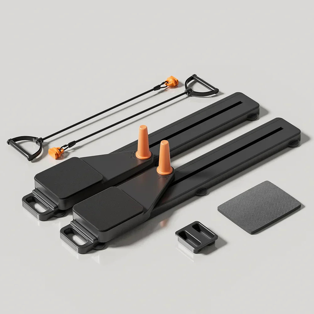 2-in-1 Abs & Ski Board portable home workout tool with resistance bands for core and leg training