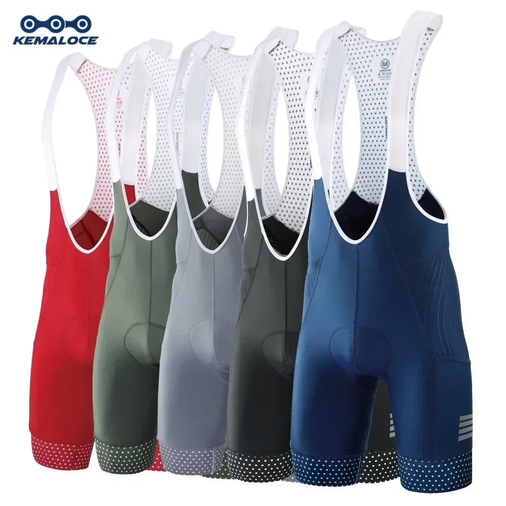 KEMALOCE men’s cycling bib shorts with 5D gel padding and breathable compression fit in multiple colors