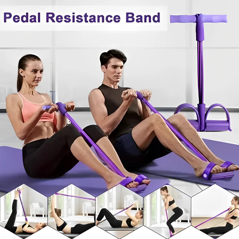 Four-Tube Pedal Tensioner elastic fitness band for full-body resistance workouts at home