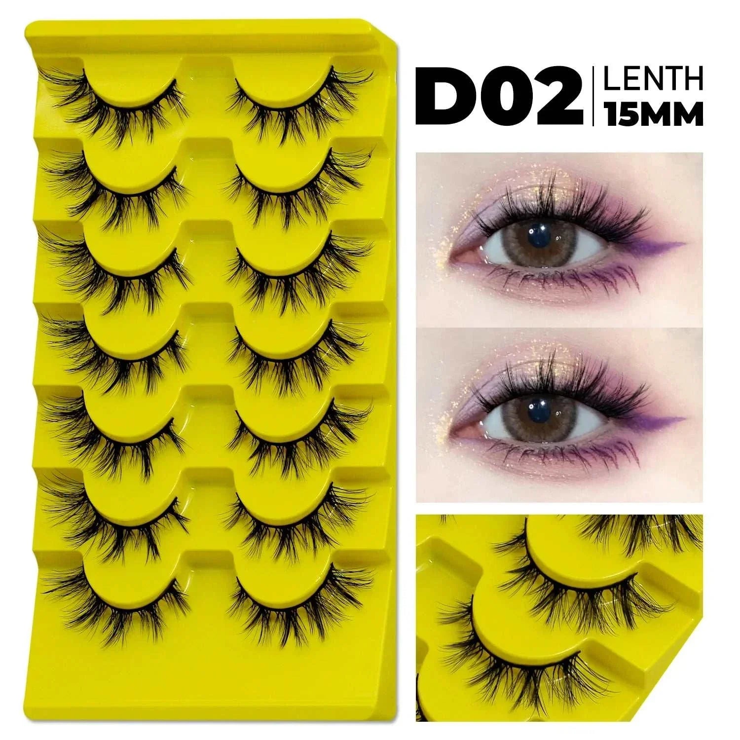 GROINNEYA Cat Eye Lashes 15mm 3D faux mink natural voluminous lashes for cosplay and everyday glam, 5 pairs packed in yellow tray