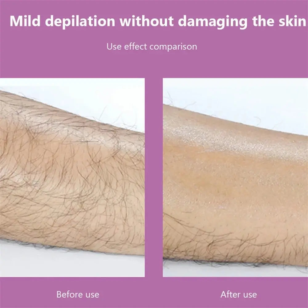 Crystal Hair Eraser showing before and after mild hair removal with smooth, hair-free skin without irritation