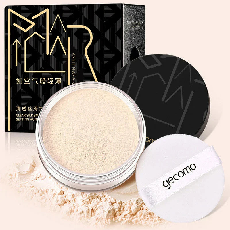 Gemeng Powder Makeup translucent setting powder with honey tone, lightweight, waterproof, and sweat-proof formula for a flawless, all-day finish