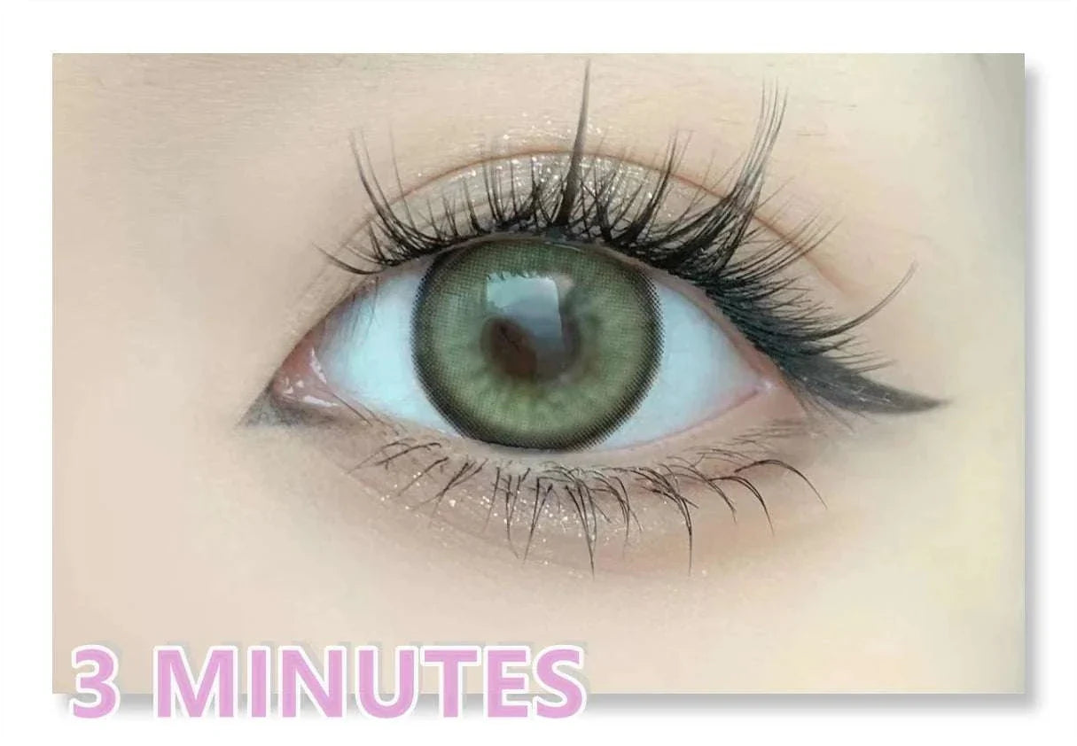 Close-up of an eye with long, natural-looking eyelash extensions applied.