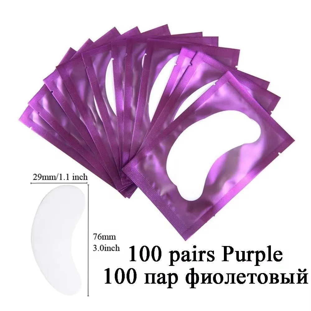 50 Pairs Eyelash Gel Patches in purple packaging for comfortable under-eye lash extension and care