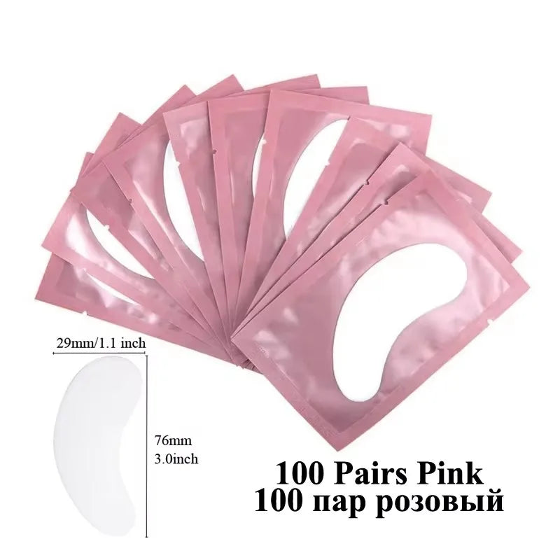 50 pairs pink eyelash gel patches for lash extensions and eye care, gentle hydrating under-eye gels