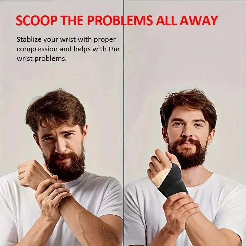 Man wearing adjustable wrist brace for wrist pain relief and support