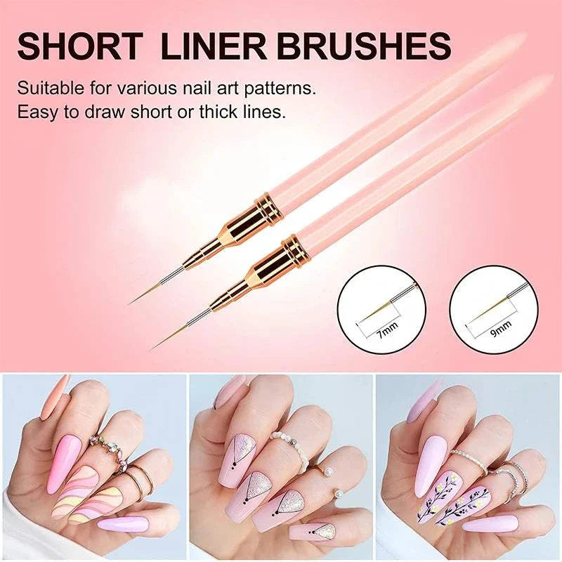 5pcs nail liner brush set with versatile sizes and fine nylon bristles for precise nail art designs on gel and acrylic nails