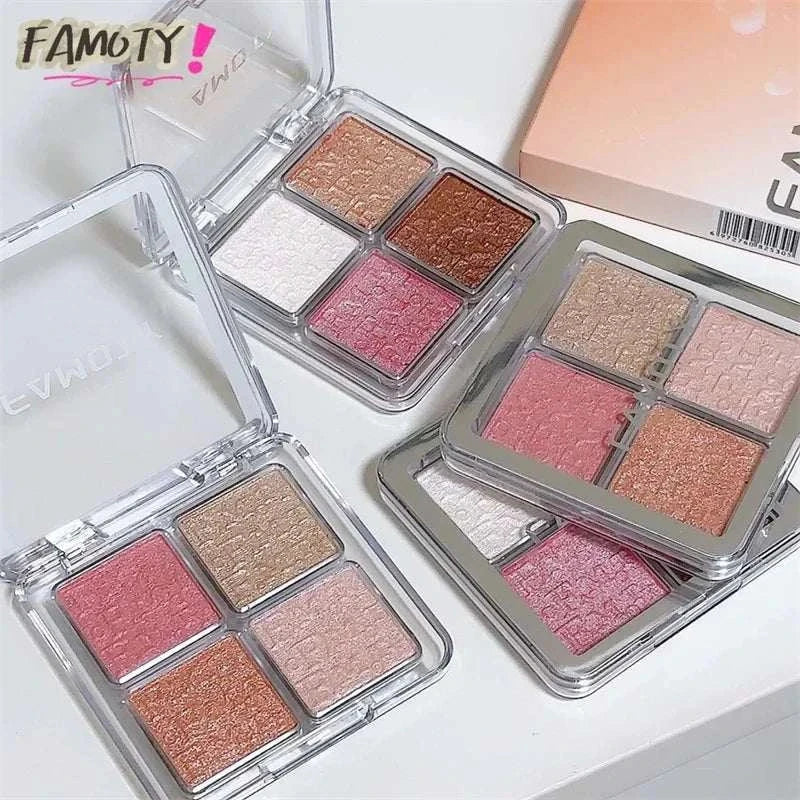 4 Colors Diamond Highlighter Powder Palette with shimmering multi-tone shades in compact cases for radiant glow and contouring