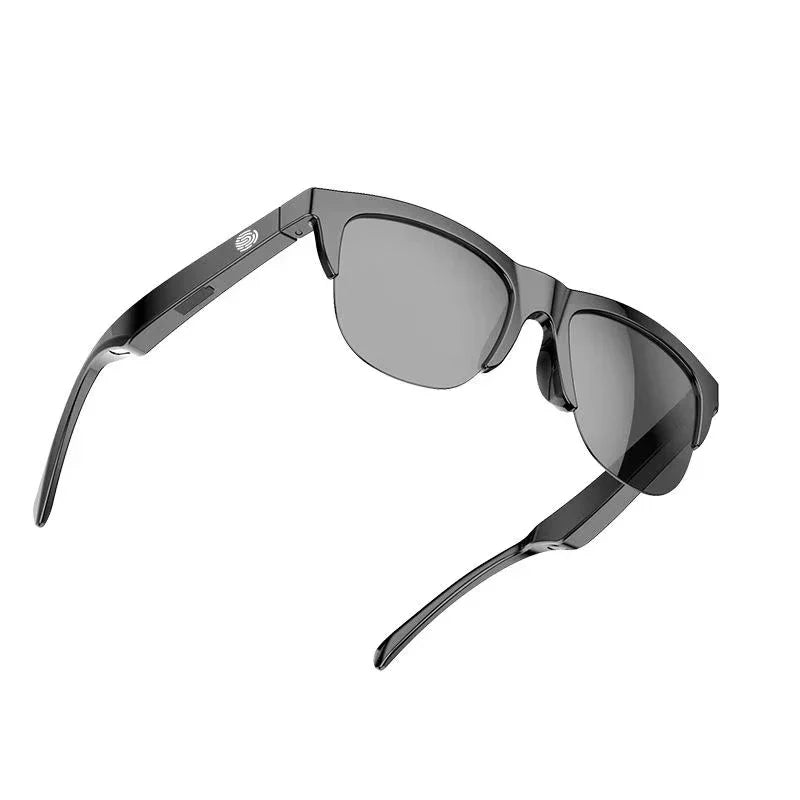 Black smart Bluetooth sunglasses with polarized UV400 lenses and built-in wireless headphones
