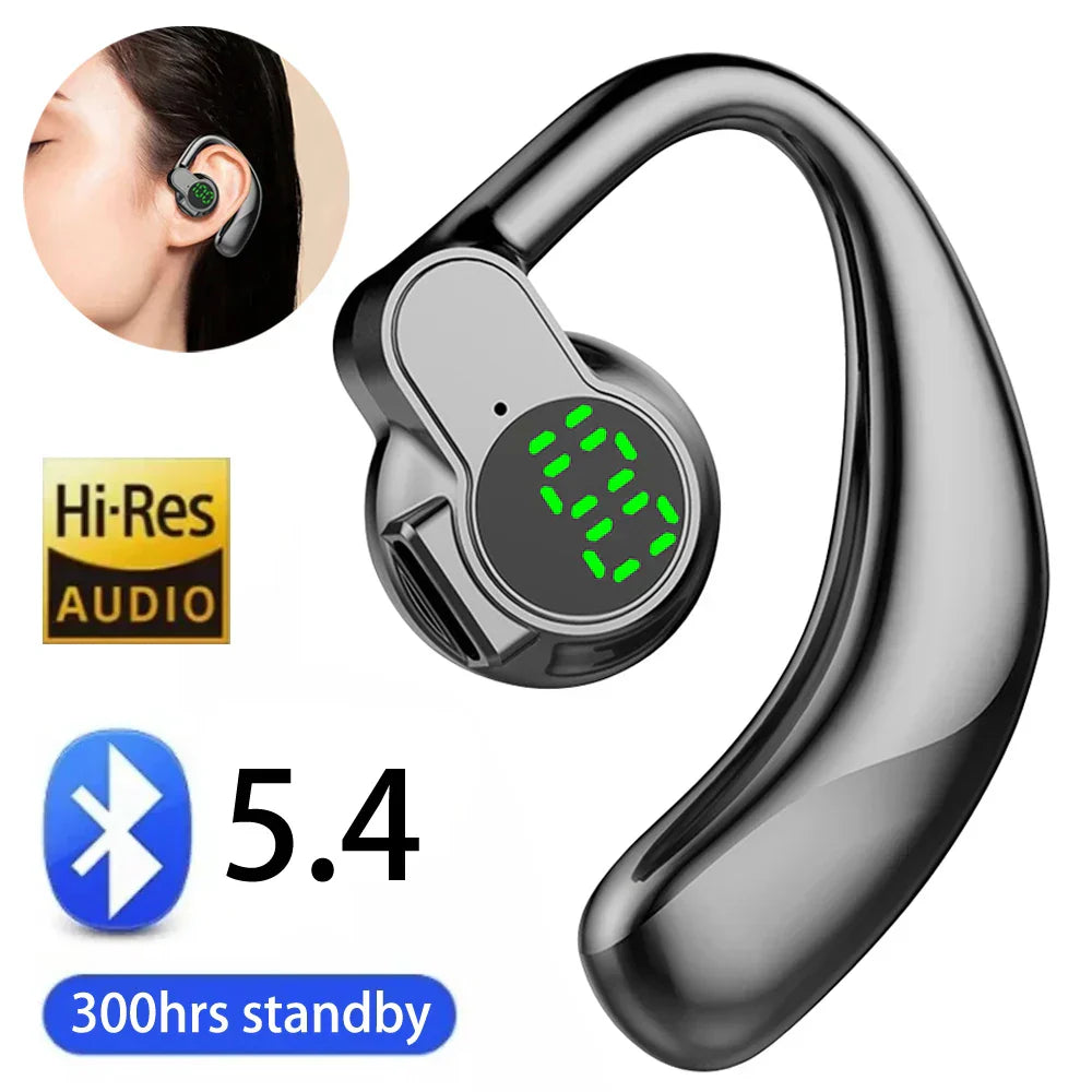 180° Wireless Bluetooth headphone with rotatable earhook, noise-canceling mic, digital battery display, Hi-Res Audio, and 300hrs standby