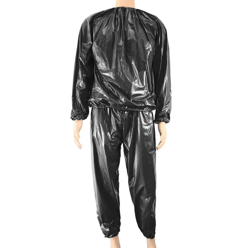 1Set Sauna Suit Top Pants Weight Loss Waterproof Windproof Sweat Tracksuit Fat Burning Fitness Sportswear
