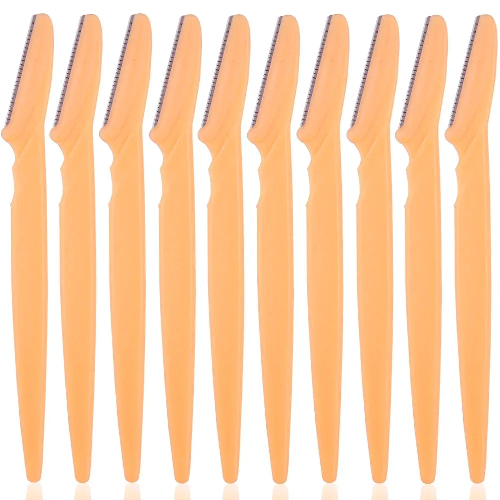 Set of 10 orange eyebrow trimmers and face shavers with precision blades for gentle hair removal