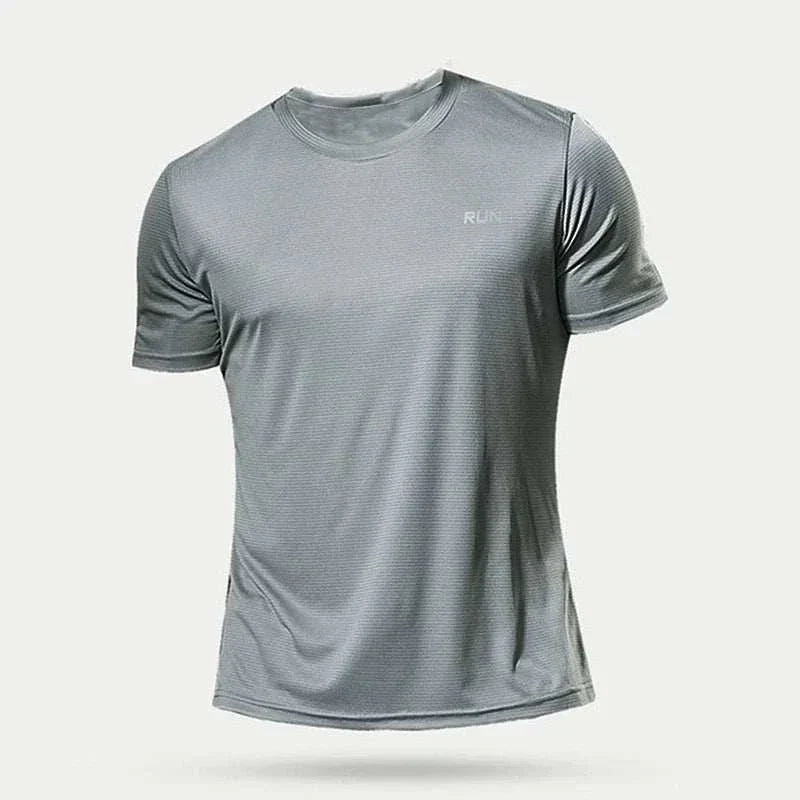 Men’s quick-dry compression sport t-shirt in gray with breathable, lightweight fabric for fitness and training