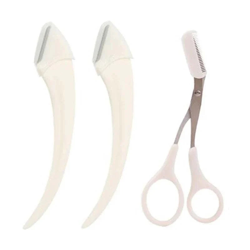 Karsyngirl Eyebrow Trimming Knife Set with precision razors and comb scissors for shaping and grooming eyebrows and facial hair.