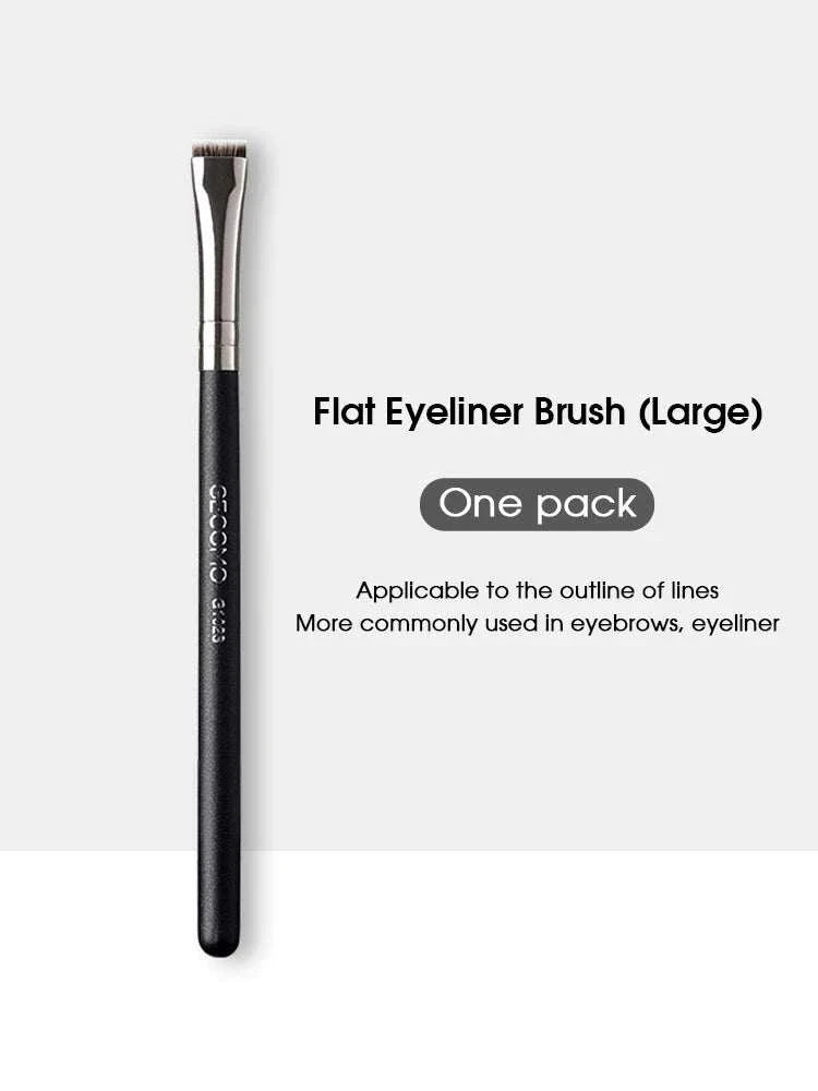 Flat large eyeliner brush with black handle for precise eyebrow and eyeliner application in makeup brush set