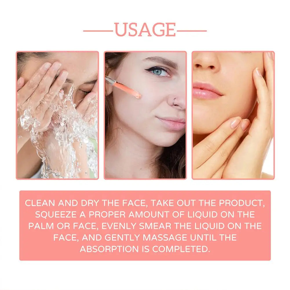 5 In 1 Fade firming face serum with Vitamin C and Hyaluronic Acid applied to skin for fine lines fading and hydration