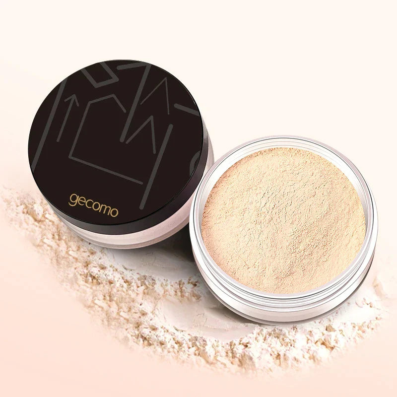 Gemeng Powder Makeup loose setting powder in warm honey shade with black lid for flawless, long-lasting finish